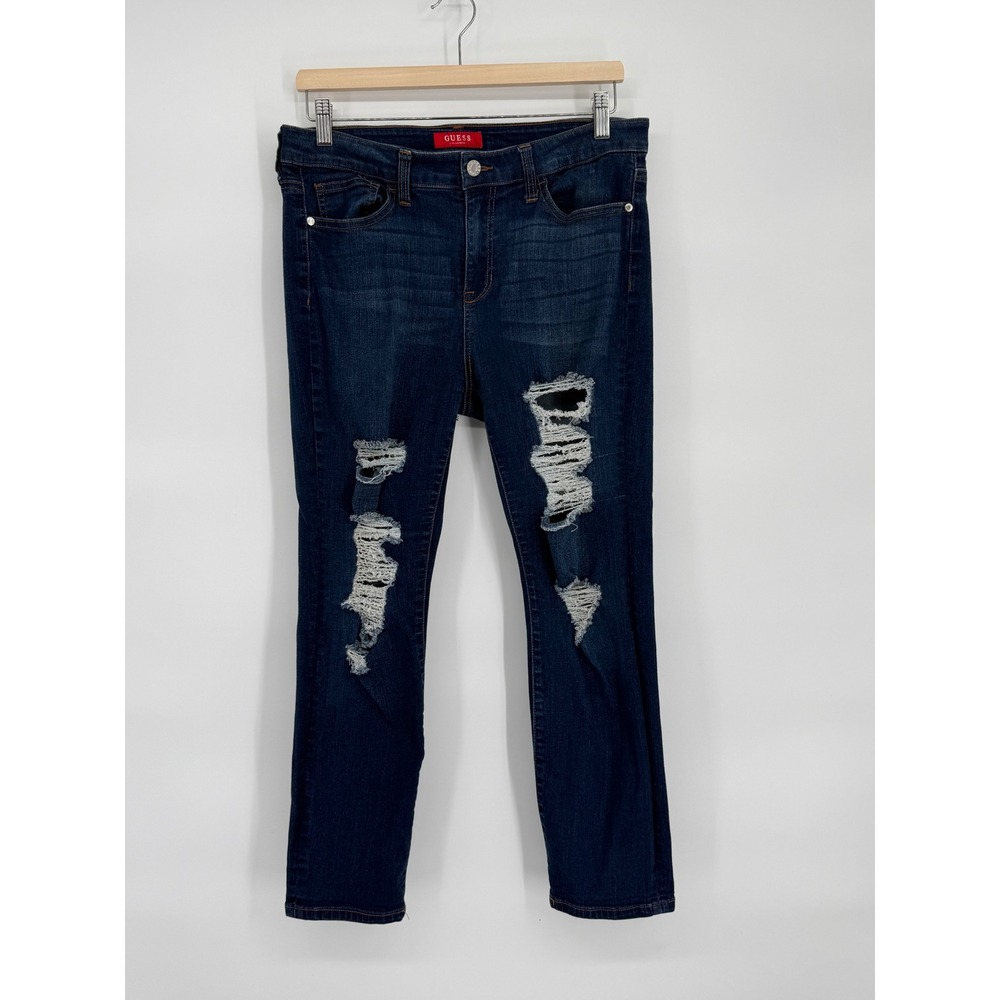 Guess Womens Jeans Dark Wash Distressed Skinny Leg Pants Size 31
